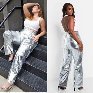 Rebdolls LENA METALLIC WIDE LEG CARGO PANTS - SILVER CROC 14/16